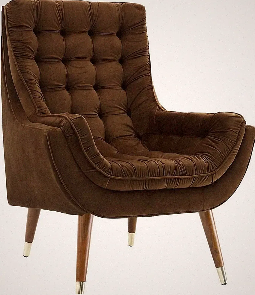 Brown Velvet Lounge Chair with Button Tufting - EEI-3001-BRN