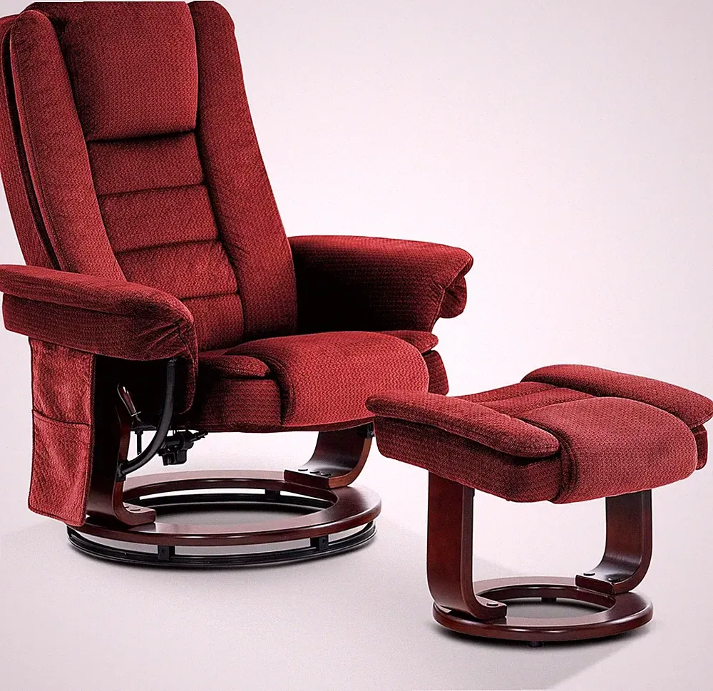 Burgundy Swivel Recliner with Ottoman & Massage for Cozy Spaces