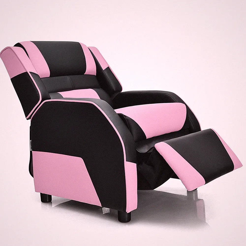 Costway Kids Youth Gaming Recliner w/ Headrest & Footrest PU Leather Pink