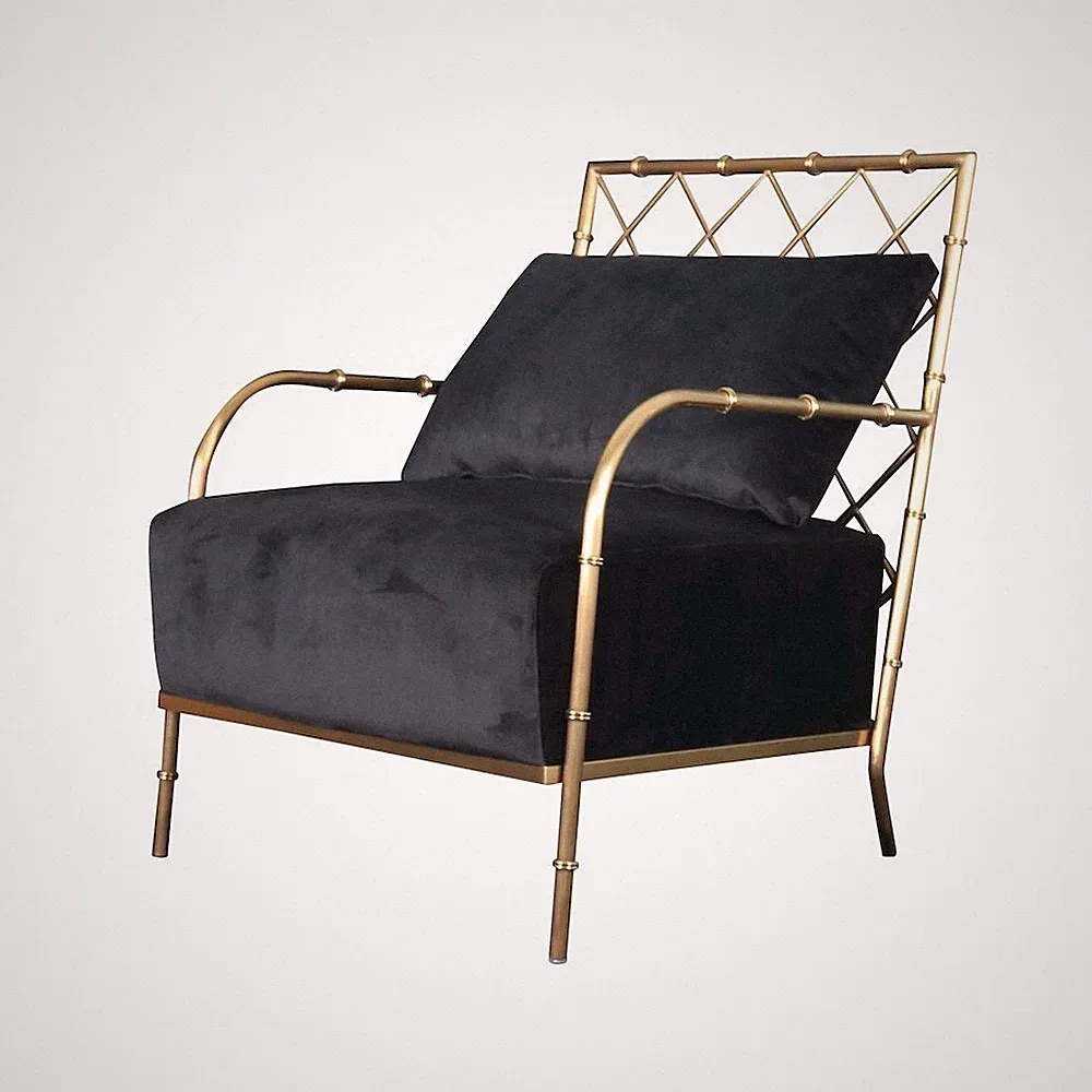 Divani Casa Ignacio - Glam Black Velvet & Gold Accent Chair