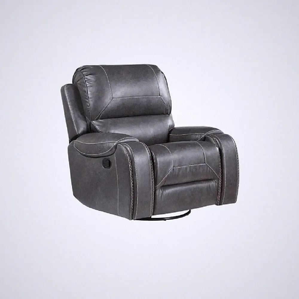 Gray Leather Manual Recliner + Rocking + Swivel Chair, Living Room Glider Chair