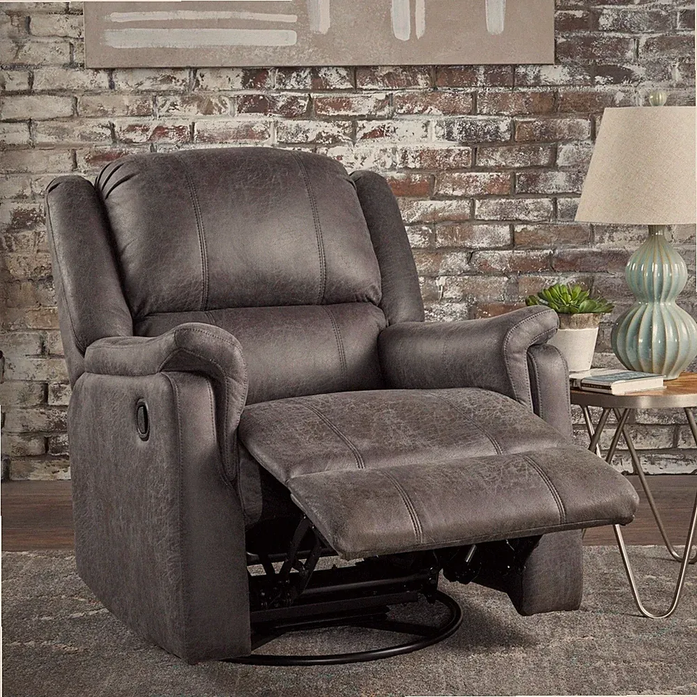 Jemma Tufted Slate Microfiber Swivel Gliding Recliner