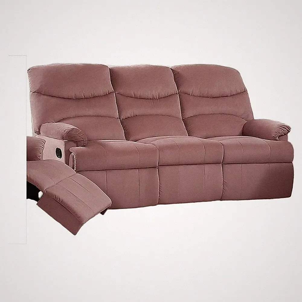 Karry Manual Recliner Sofa- Blush Pink Velvet- Solid Wood- 73 Inch