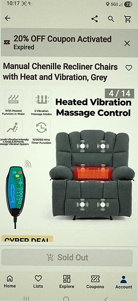 La-Z-Boy Chenille recliner chair with heat and vibration. Used twice.