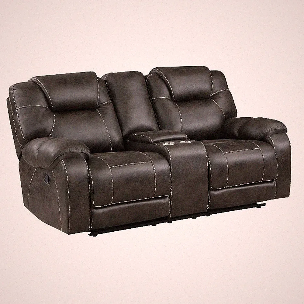 Lily 75 Inch Double Manual Recliner Loveseat- Cupholders- Brown Microfiber