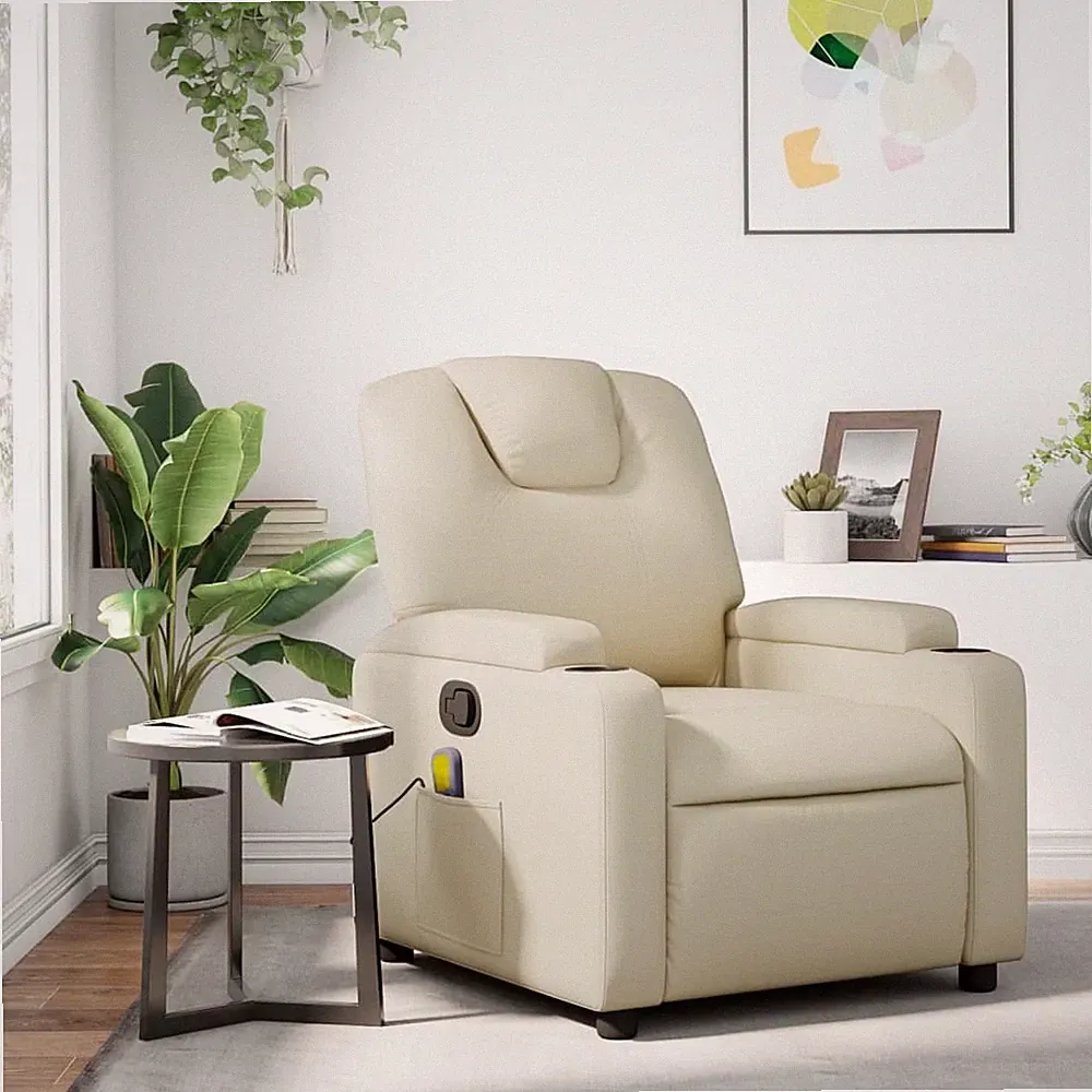 Massage Recliner Chair Cream Faux Leather