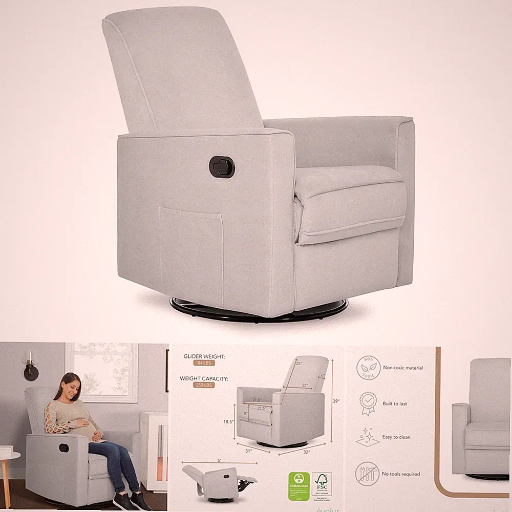 Rocking Glider Recliner Chair Grey Modern Nursery Living Room Greenguard Gold