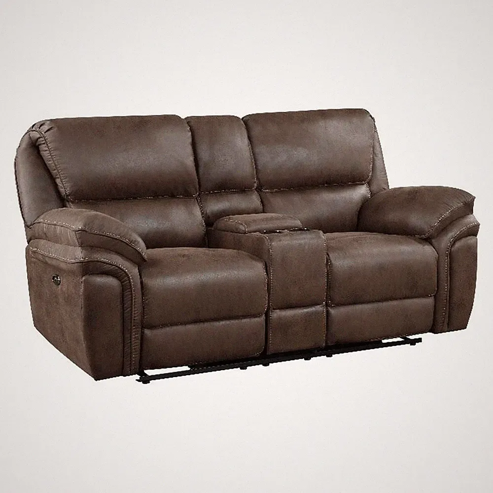 Tony 80 Inch Power Double Recliner Loveseat- Console Cupholders- USB- Brown